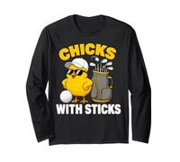 Golf Chick Cartoon Funny Chicks with Sticks Long Sleeve T-Shirt
