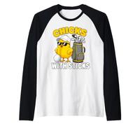 Golf Chick Cartoon Funny Chicks with Sticks Raglan Baseball Tee