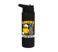 Golf Chick Cartoon Funny Chicks with Sticks Stainless Steel Insulated Water Bottle