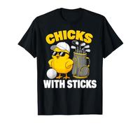 Golf Chick Cartoon Funny Chicks with Sticks T-Shirt