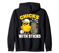 Golf Chick Cartoon Funny Chicks with Sticks Zip Hoodie