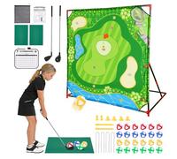 Golf Chipping Game Set with Stand - 54" Large Hitting Mat & Target Wall, Indoor Outdoor Battle Golf Practice Kit with 24 Sticky Balls, 2 GolfClubs & Storage Bag - Family Garden Game Gift