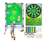 Golf Chipping Game with Stand, GrnPeak Multi-Sport Golf Practice Set with Archery, Darts,Double-Sided Hitting Mat for Backyard Fun, Indoor/Outdoor Sports Toy for Kids & Adults