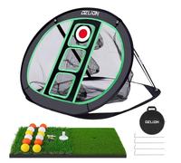 Golf Chipping Net and Mat Set - Pop Up Foldable Indoor Training Target With 2 Hitting Mats and 12 Practice Balls - Gifts for Men, Golfers, Teenage Boys
