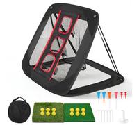 Golf Chipping Net Driving Practice Pop Up, 3 Adjustable Target Heights Portable Golf Net with 2 Hitting Mats, 12 Balls, 6 Tees for Backyard Indoor Outdoor Training Aid