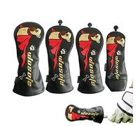 Golf Club Cover - 4pcs Driver Head Dog - Cuddly French Fighting Dog Pattern Golf PU Leather Driver Cover Protectors for Fairway Woods Headcovers Tumotsit