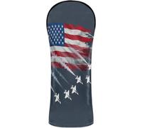 Golf Club Cover Set Headcovers with Interchangeable No. Tags for Driver Fairway Wood Hybrids Patriotic Red White Blue USA Flag Fighter Jets 4th of July