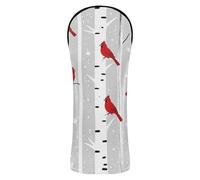 Golf Club Cover Set Premium Leather Accessories with Interchangeable No. Tags for Driver Fairway Wood Hybrid Snowy Winter Red Crested Bird in Birch Trees