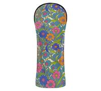 Golf Club Cover Set Premium Leather Headcovers with Interchangeable No. Tags for Driver, Fairway Wood Hybrid Mexican Folk Art Floral Embroidery Pattern Heritage Otomi