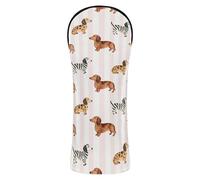 Golf Club Cover Set Premium Leather Headcovers with Interchangeable No. Tags for Fairway Wood Hybrid Smooth Wire Long-haired Dachshund on Blush Stripes Dapple