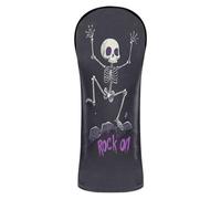 Golf Club Cover Set Premium Leather Headcovers with Number Tags for Driver Hybrid and Fairway Woods Minimal Skeleton Rock On