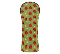 Golf Club Cover Set Premium Leather Waterproof Headcover with Interchangeable No. Tags for Driver Fairway Wood Hybrid Red Lady Beetle on Green Background