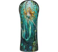 Golf Club Cover Set Waterproof Headcover with Interchangeable No. Tags for Driver Fairway Wood Hybrid Beautiful Mermaid Stained Glass Art 3-d