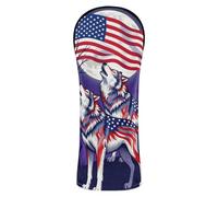 Golf Club Cover Set Waterproof Headcovers with Interchangeable No. Tags for Woods and Driver Hybrid Wolf 4th of July USA Flag Howling Wolves Under Moon