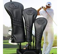 Golf Club Covers, 3 Pack Golf Club Head Covers for Driver, Fairway Woods and Hybrid, Golf Head Covers Fit Most Golf Clubs PU Leather Classic Black