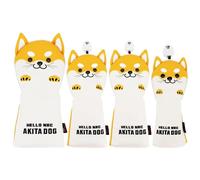 Golf Club Covers Golf Headcover Cute Akita Golf Club Head Cover For Driver Fairway Hybrid Putter PU Leather Protector Wood Covers Golf Head Covers(Yellow 1 set 135UT)
