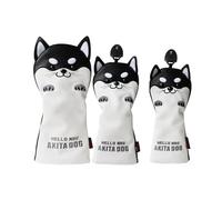 Golf Club Covers Golf Headcover Cute Akita Golf Club Head Cover For Driver Fairway Hybrid Putter PU Leather Protector Wood Covers Golf Head Covers(13UT blacl)