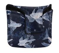 Golf Club Covers Magnetic Closure Putter Headcovers for Mallets and Square Waterproof PU Leather Aesthetic Flying Fish