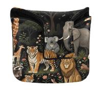 Golf Club Covers Magnetic Snap Putter Headcover for Mallets and Square PU Leather Waterproof Zoo Animals Party