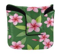 Golf Club Covers with Magnetic Closure Golf Putter Headcovers for Most Brand PU Leather Waterproof Tropical Pink Flower Leaf Green