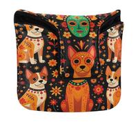 Golf Club Covers with Magnetic Closure Golf Putters Headcovers for Mallets and Square Waterproof PU Leather Sugar Skull Style Dogs Mexican Day of The Dead Festival