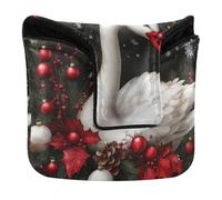 Golf Club Covers with Magnetic Closure Putter Headcovers for Mallet Square PU Leather Christmas Red Swan White