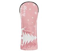 Golf Club Head Cover Premium Leather Headcovers with Interchangeable No. Tags for Driver Fairway Wood Hybrid Pink Merry Christmas Snowflake and Tree Silhouette