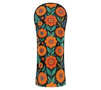 Golf Club Head Cover Premium Leather Headcovers with Interchangeable No. Tags for Driver Fairway Wood Hybrid Orange Sunflower and Green Leaf Retro Floral