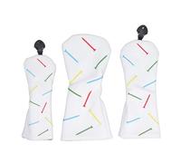 Golf Club Head Cover PU Leather Protective Headcover Set with Rotatable Number Tag, 3 - Piece Large Medium Small for Driver Fairway Iron Clubs (White)