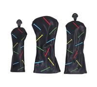 Golf Club Head Cover PU Leather Protective Headcover Set with Rotatable Number Tag, 3 - Piece Large Medium Small for Driver Fairway Iron Clubs (Black)