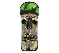 Golf Club Head Cover Set Premium Leather Accessories with Interchangeable No. Tags for Driver, Woods and Hybrid Skull Green Leaf Hat Smoking Art