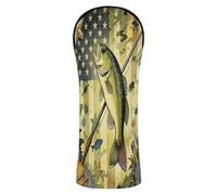 Golf Club Head Cover Set Premium Leather Accessories with Interchangeable No. Tags for Woods and Driver Fairway Hybrid Camouflage USA Flag Bass Fishing Gift Love Fishing Fisherman