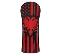 Golf Club Head Cover Set Premium Leather Accessories with Number Tag for Driver, Woods and Hybrid Albania Albanian USA Flag Pride Roots Vintage