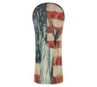 Golf Club Head Cover Set Premium Leather Headcovers with Interchangeable No. Tags for Driver, Woods and Hybrid USA Flag with Statue of Liberty & Bald(2)_副本