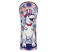 Golf Club Head Cover Set Premium Leather Headcovers with Interchangeable No. Tags for Fairway Wood Hybrid Patriotic Red White Blue T Rex Dinosaur Firework 4th of July