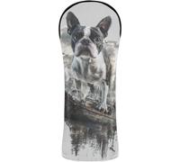 Golf Club Head Cover Set Premium Leather Headcovers with Number Tag for Driver, Fairway Wood Hybrid Boston Terrier Dog Cute Ship 3D
