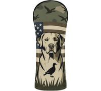 Golf Club Head Cover Set Premium Leather Headcovers with Number Tags for Driver Fairway Wood Hybrid Waterfowl Hunting Camouflage Bottomland Duck Hunters with Dog