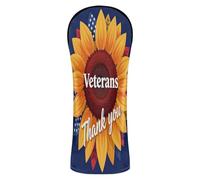 Golf Club Head Cover Set Premium Leather Headcovers with Number Tags for Driver Hybrid and Fairway Woods Thank You Veterans Sunflower Us America Flag Patriotic Women