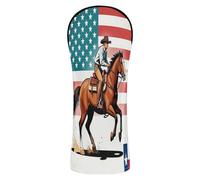 Golf Club Head Cover Set Premium Leather Waterproof Headcover with Interchangeable No. Tags for Driver Hybrid and Fairway Woods Rodeo Barrel Racing Cowgirl USA Flag
