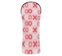 Golf Club Head Cover Set Premium Leather Waterproof Headcover with Interchangeable No. Tags for Woods and Driver Fairway Hybrid Bold Blocky X & O Print in Vibrant Red