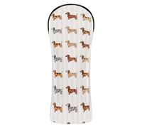 Golf Club Head Cover Set Premium Leather Waterproof Headcover with Number Tags for Driver Fairway Wood Hybrid Smooth Wire Long-haired Dachshund on Blush Stripes Dapple