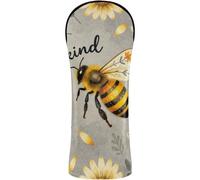 Golf Club Head Cover Set Premium Leather Waterproof Headcover with Number Tags for Driver Hybrid and Fairway Woods Cool Bee Kind Flower Funny Bumble Bee Women Girls