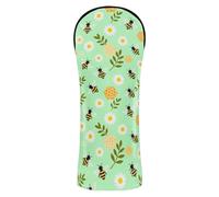 Golf Club Head Cover Set Yellow Cute Bumble Bee Flowers Premium Leather Waterproof Headcover with Number Tags for Driver Golf Gifts