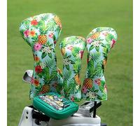 Golf Club Head Covers 3 Pack for Drivers, Fairway Woods, and Hybrids, Waterproof Cloth Head Covers with Interchangeable No. Tags Fits Callaway, Tiltiest, Taylormade, Cobra, Ping etc. (Pineapple Skull)