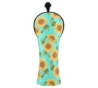 Golf Club Head Covers for Driver Wood Hybrid Sunflowers Turquoise PU Leather Golf Headcovers with Number Tags for Women Men