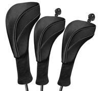 Golf Club Head Covers for Fairway Woods Driver Hybrids 3 Pieces Long Neck Mesh Sports Fan Golf Club Headcovers Set with Interchangeable No. Tags 3 4 5 6 7 X Golf Accessories for Men Women (Black)