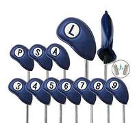 Golf Club Head Covers for Irons Magnetic Closure Value 11 pcs/Set, Double Number Printed Headcovers Deluxe Synthetic Leather Professional Thick Color Blue Fit All Brand Clubs (Blue)