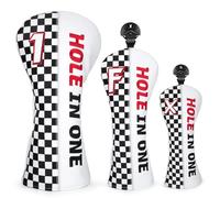 Golf Club Head Covers Premium Leather Golf Driver Fairway(FW) Wood Hybrid(UT) Covers with Number Tags, Advanced Embroidery 3 Wood Headcover Set Hole in ONE Black (3pcs(DR+FW+UT))