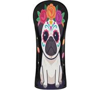 Golf Club Head Covers Premium Leather Headcovers with Interchangeable No. Tags for Driver, Fairway Wood Hybrid Calavera Pug Colorful Dia De Los Muertos Perro Cute Dog
