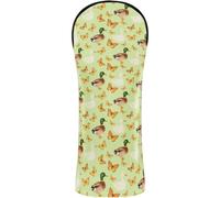 Golf Club Head Covers Premium Leather Headcovers with Interchangeable No. Tags for Driver & Fairway Woods Whimsical Duck and Butterfly Pattern Spring Meadow Illustration Cute Animal Print Pastel Green